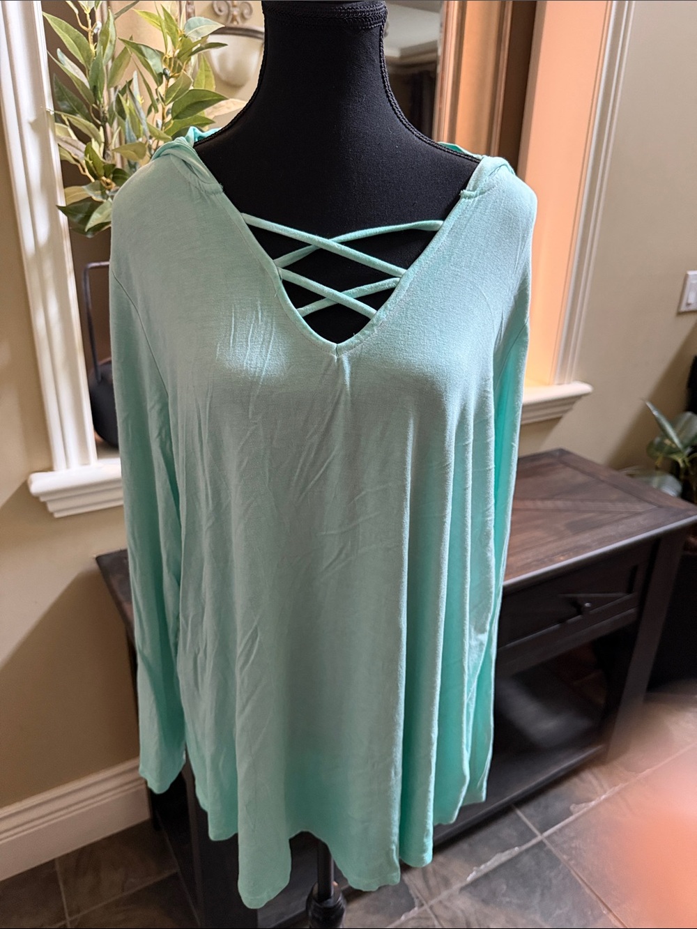 torrid Mint Crisscross V-Neck Long Sleeve hooded Top